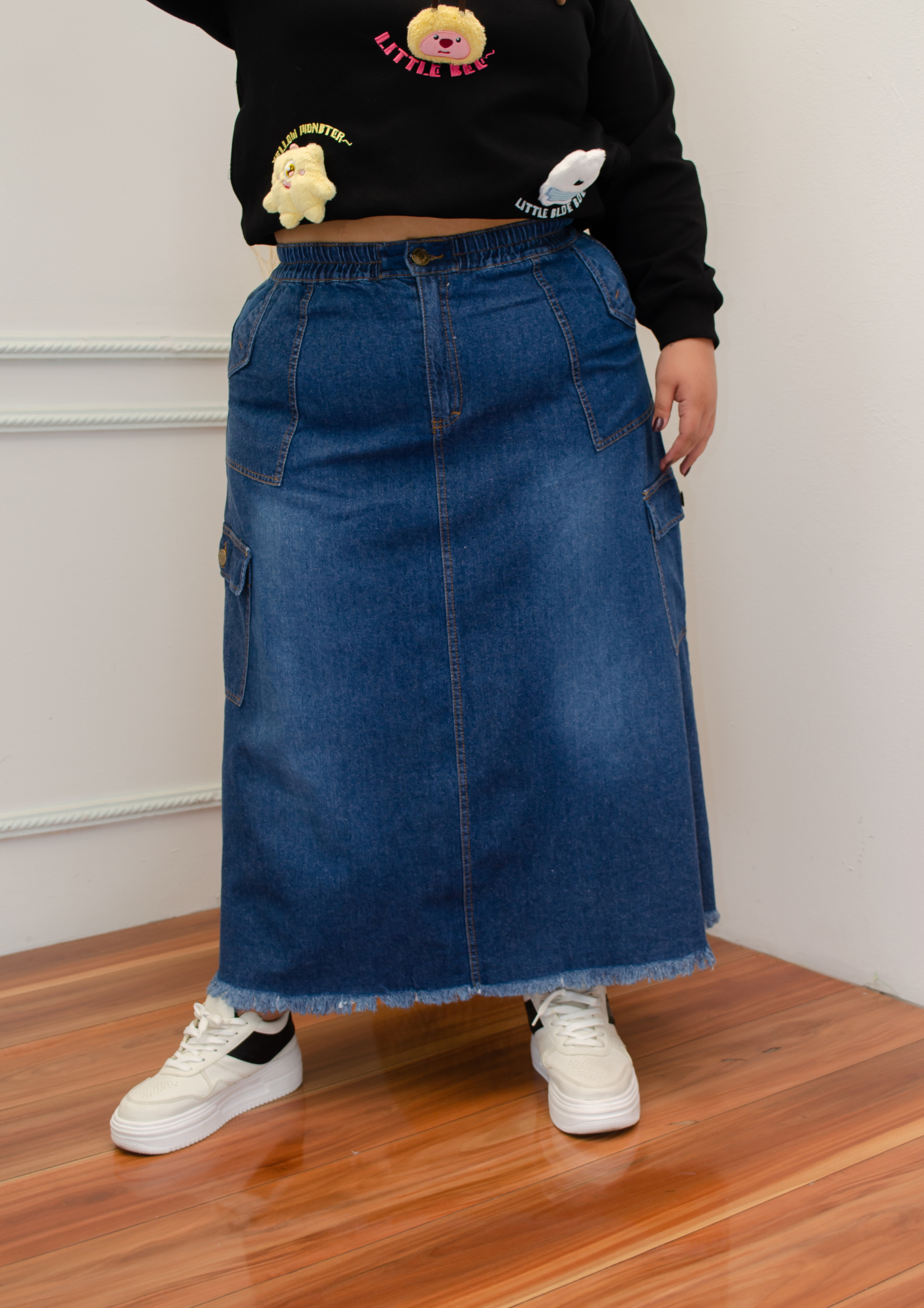 FALDA CARGO JEAN LARGA